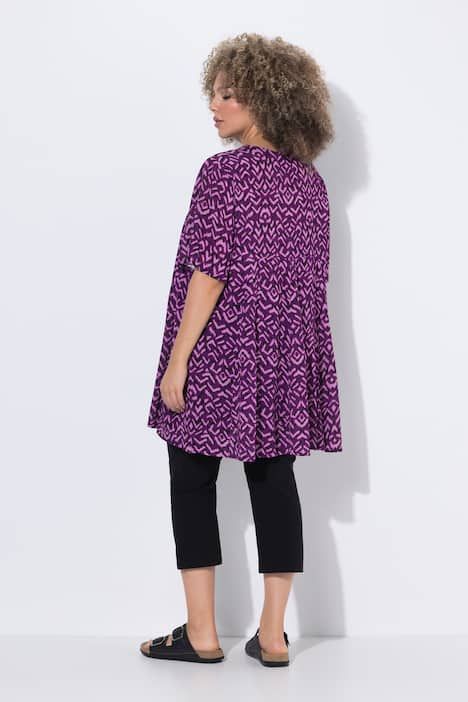 Blouse avec plis fantaisie, décolleté carré et manches courtes chauve-souris, coupe évasée