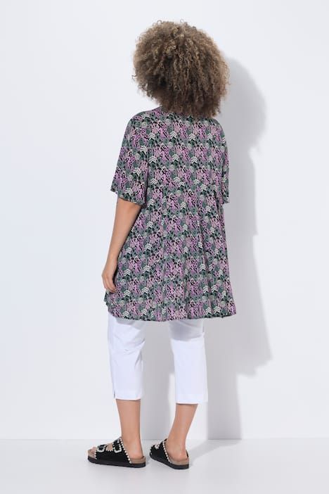 Blouse avec plis fantaisie, décolleté carré et manches courtes chauve-souris, coupe évasée