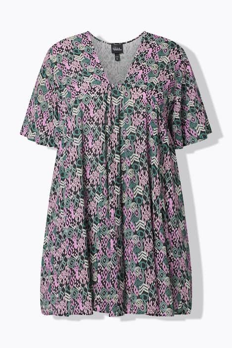 Blouse avec plis fantaisie, décolleté carré et manches courtes chauve-souris, coupe évasée