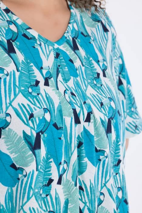 T-shirt motif toucans, plis fantaisie, décolleté en V et manches courtes