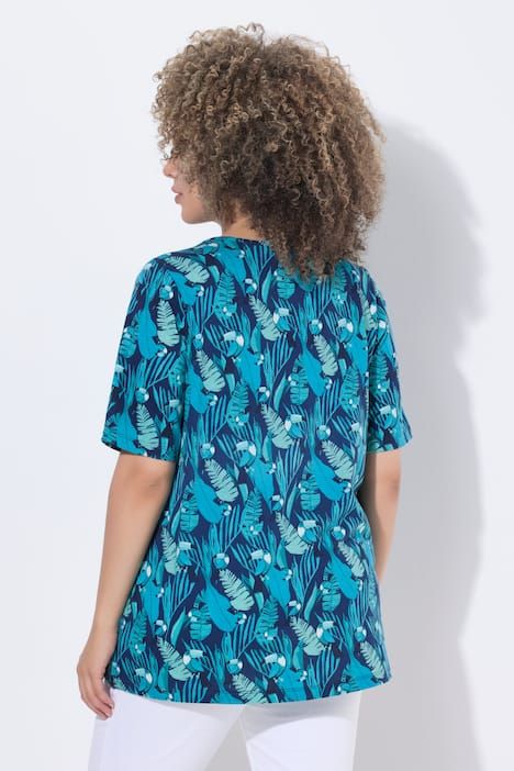 T-shirt motif toucans, plis fantaisie, décolleté en V et manches courtes