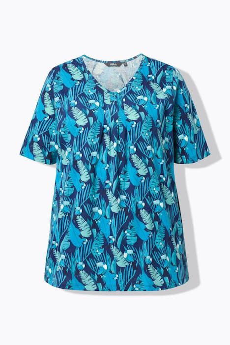 T-shirt motif toucans, plis fantaisie, décolleté en V et manches courtes