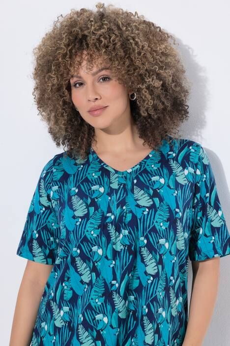 T-shirt motif toucans, plis fantaisie, décolleté en V et manches courtes