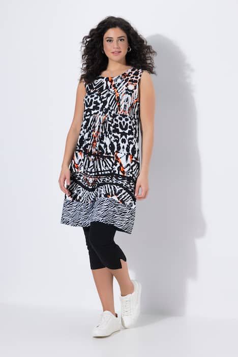 Robe en jersey sans manches, poches et décolleté rond, bordure contrastante à la base