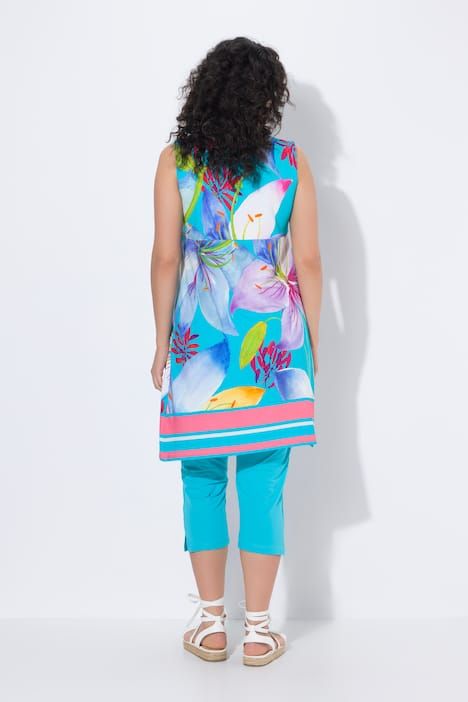 Robe en jersey sans manches, poches et décolleté rond, bordure contrastante à la base