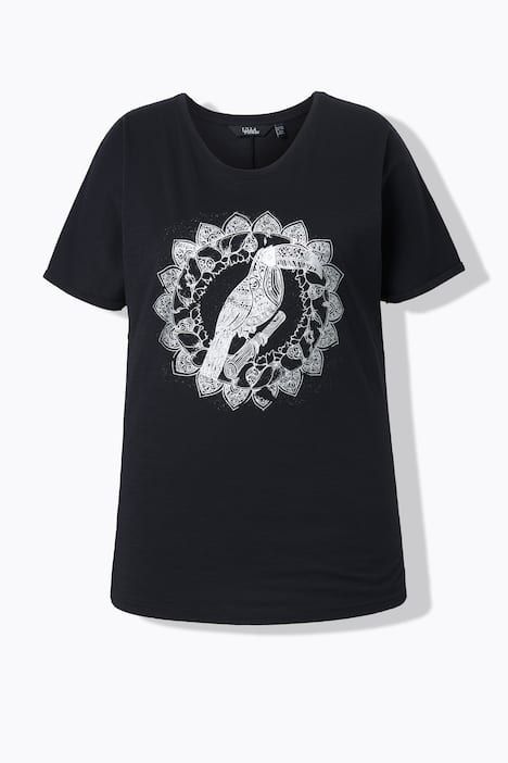 T-shirt mandala animal métallique, décolleté en V et manches courtes