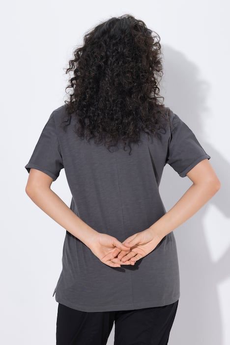 T-shirt mandala animal métallique, décolleté en V et manches courtes