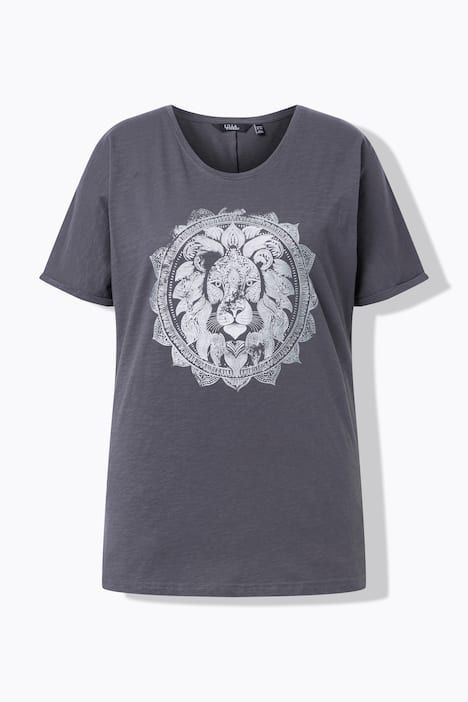 T-shirt mandala animal métallique, décolleté en V et manches courtes