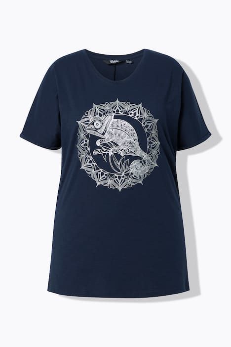 T-shirt mandala animal métallique, décolleté en V et manches courtes