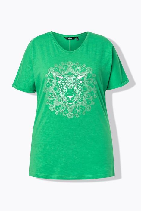 T-shirt mandala animal métallique, décolleté en V et manches courtes