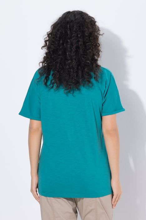 T-shirt mandala animal métallique, décolleté en V et manches courtes