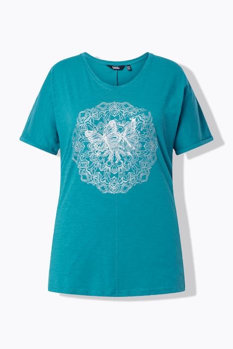 T-shirt mandala animal métallique, décolleté en V et manches courtes