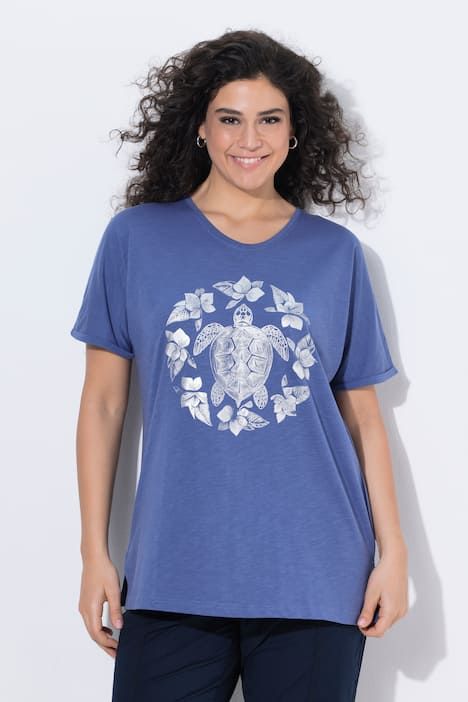 T-shirt mandala animal métallique, décolleté en V et manches courtes