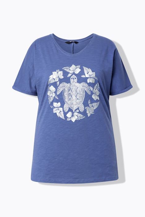 T-shirt mandala animal métallique, décolleté en V et manches courtes