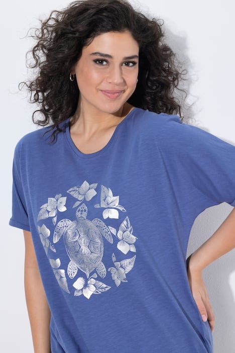 T-shirt mandala animal métallique, décolleté en V et manches courtes
