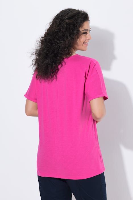 T-shirt mandala animal métallique, décolleté en V et manches courtes