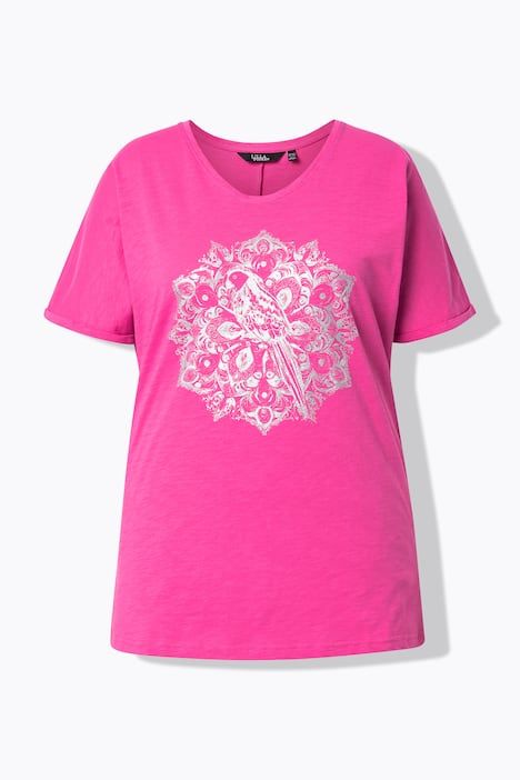 T-shirt mandala animal métallique, décolleté en V et manches courtes