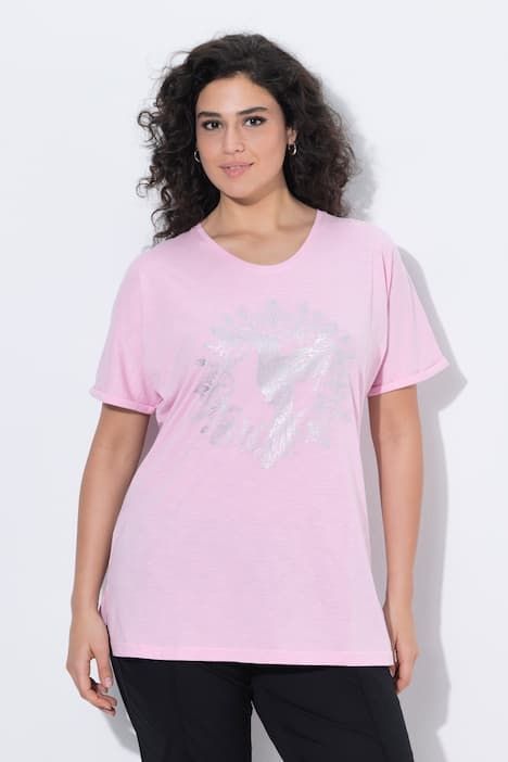 T-shirt mandala animal métallique, décolleté en V et manches courtes