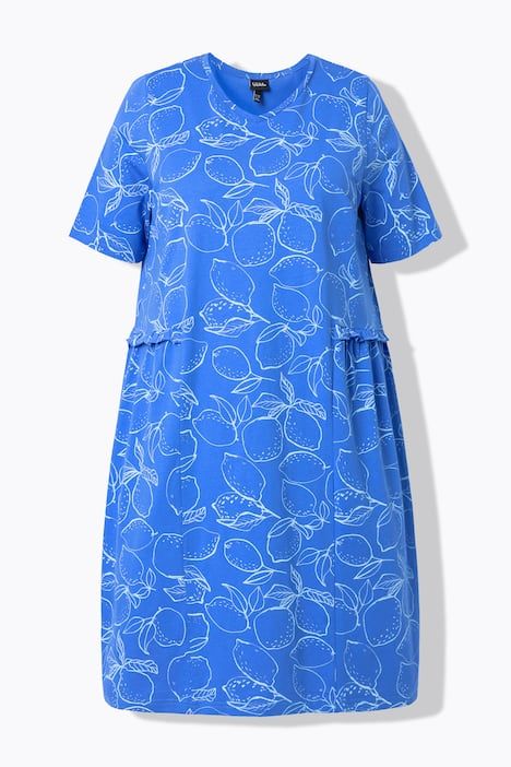 Robe en jersey motif citrons, décolleté en V et manches courtes, coupe évasée