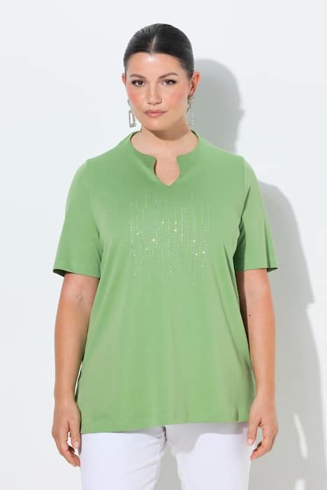 T-shirt en coton Pima, col légèrement montant et manches courtes, coupe évasée