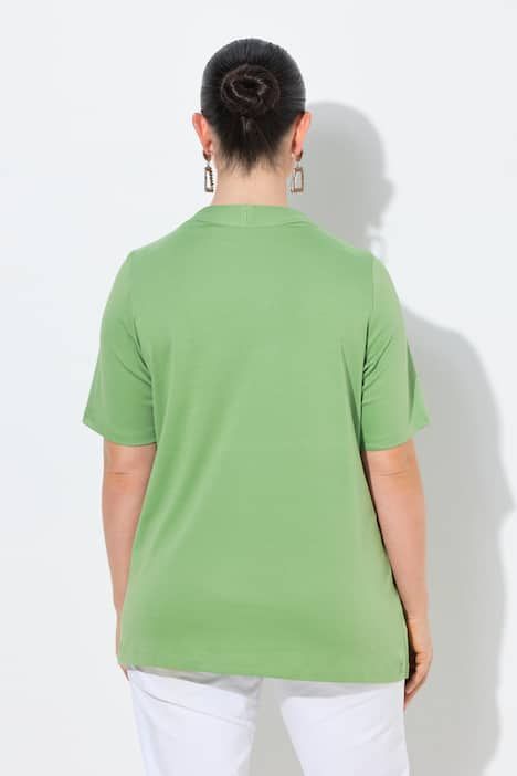 T-shirt en coton Pima, col légèrement montant et manches courtes, coupe évasée