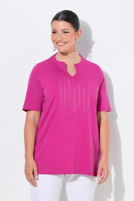 T-shirt en coton Pima, col légèrement montant et manches courtes, coupe évasée