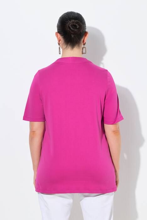 T-shirt en coton Pima, col légèrement montant et manches courtes, coupe évasée