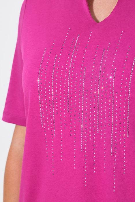 T-shirt en coton Pima, col légèrement montant et manches courtes, coupe évasée