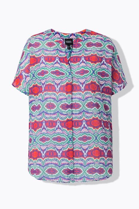 Chemisier imprimé, col très légèrement montant et manches longues, pli fantaisie