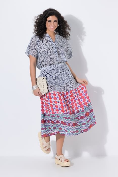 Jupe maxi, jeu de motifs à rayures, taille élastique et coupe évasée