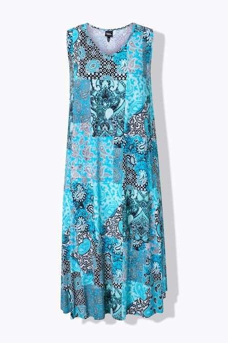 Robe maxi sans manches, jeu de motifs, décolleté en V et coupe évasée
