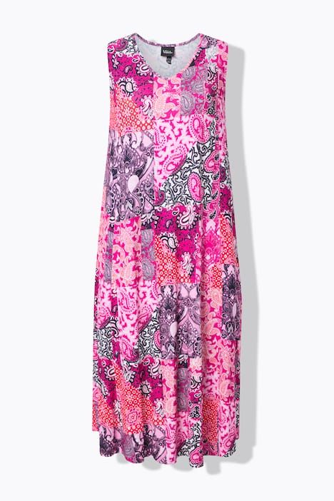 Robe maxi sans manches, jeu de motifs, décolleté en V et coupe évasée