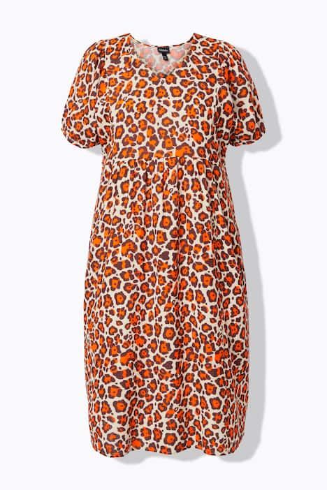 Robe en mousseline léopard, manches courtes et décolleté en V, coupe évasée