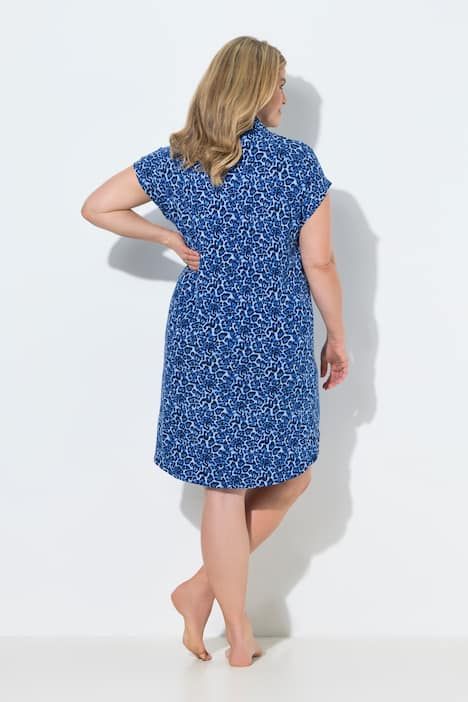 Chemise de nuit motif léopard, col de chemise et manches courtes