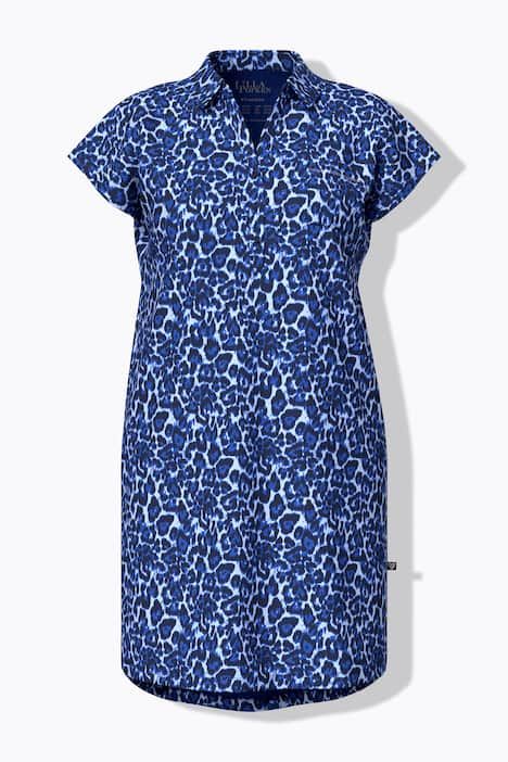 Chemise de nuit motif léopard, col de chemise et manches courtes