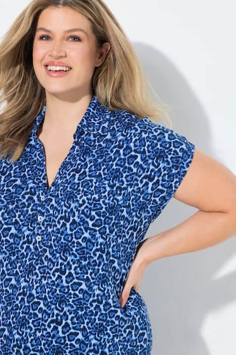 Chemise de nuit motif léopard, col de chemise et manches courtes