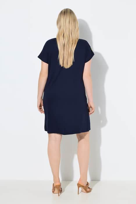 Robe en jersey, avec voile en mousseline motif feuilles, décolleté en V et manches courtes