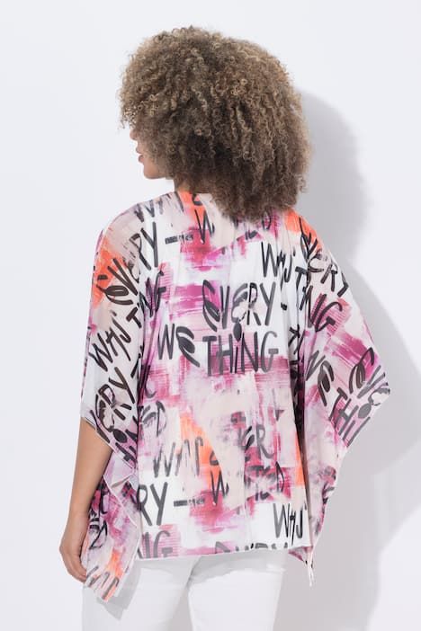 Blouse en tulle doublée, coupe oversize, décolleté rond et manches courtes