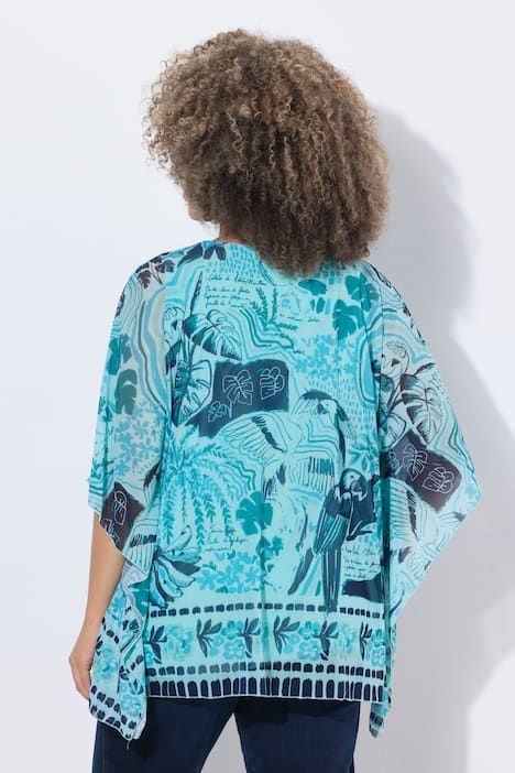 Blouse en tulle doublée, coupe oversize, décolleté rond et manches courtes