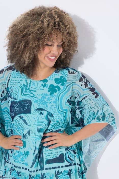 Blouse en tulle doublée, coupe oversize, décolleté rond et manches courtes