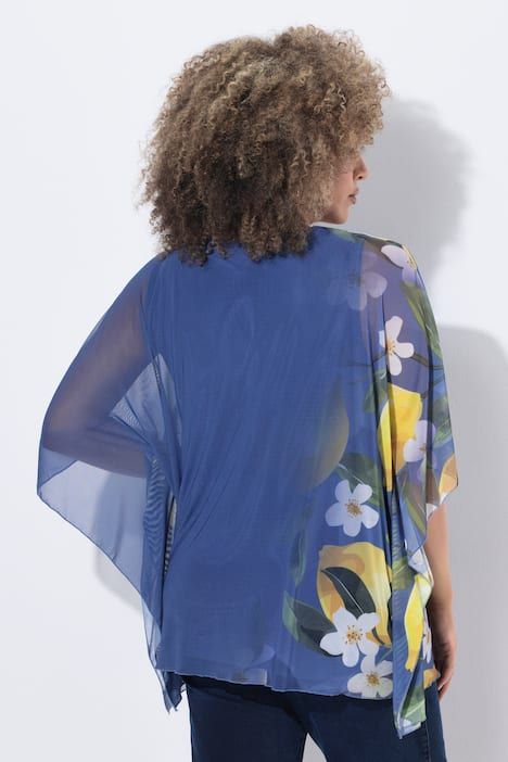 Blouse en tulle doublée, coupe oversize, décolleté rond et manches courtes