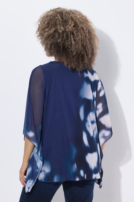 Blouse en tulle doublée, coupe oversize, décolleté rond et manches courtes