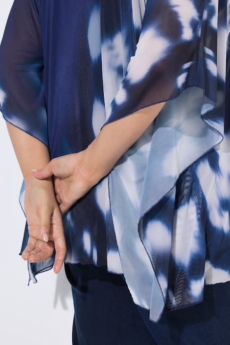 Blouse en tulle doublée, coupe oversize, décolleté rond et manches courtes