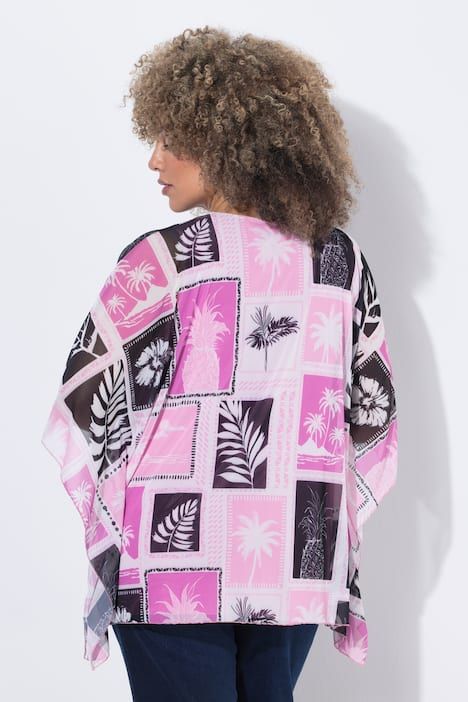 Blouse en tulle doublée, coupe oversize, décolleté rond et manches courtes