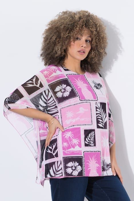 Blouse en tulle doublée, coupe oversize, décolleté rond et manches courtes