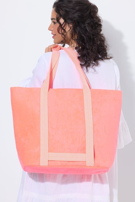 Sac porté épaule, rose fluo, bandes fantaisie et fermeture zippée