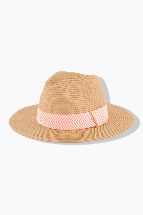 Chapeau en paille, large bord et bande motif chevrons