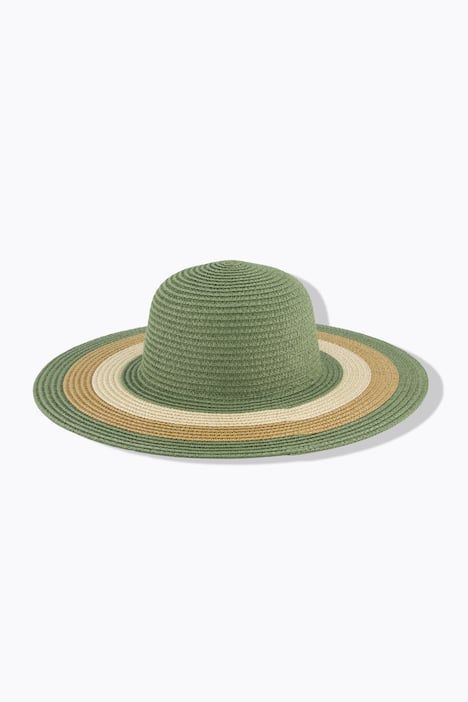 Chapeau en paille, bandes colorées, large bord