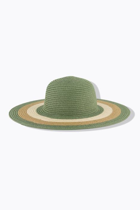 Chapeau en paille, bandes colorées, large bord