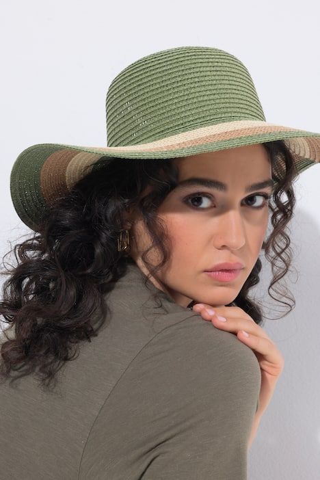 Chapeau en paille, bandes colorées, large bord